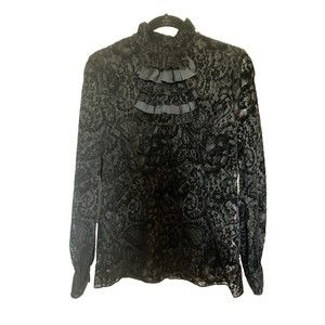 Bird By Juicy Couture High Neck Lace Ruffle Blouse Victorian Buttons up the back